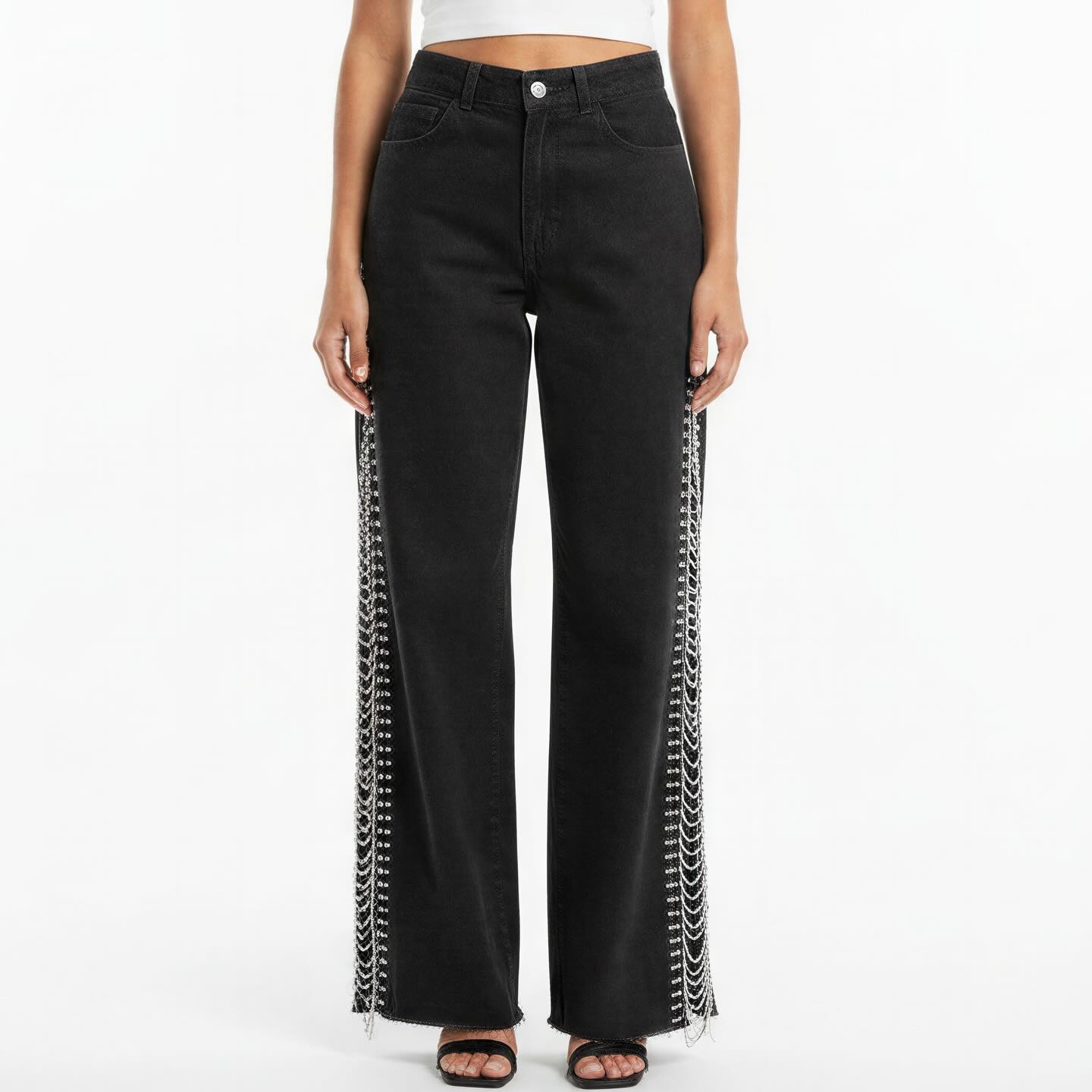 Jean negro calados cinta